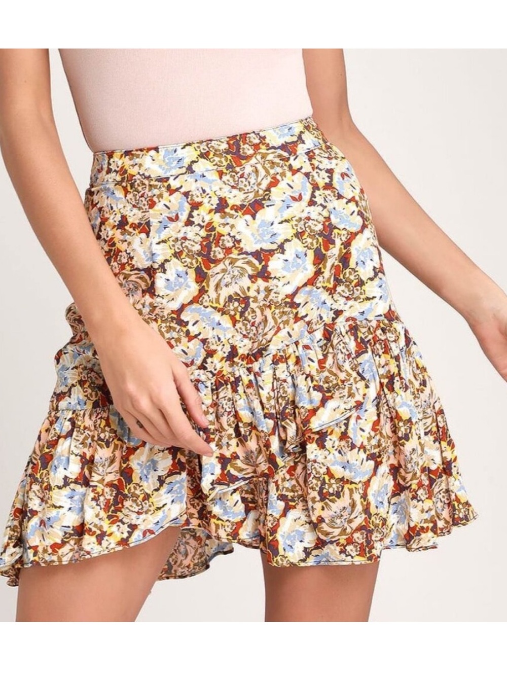 Free people Nadia floral wrap mini skirt romantic boho ruffles